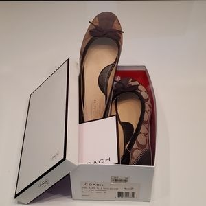 COACH Tillie Brown and Khaki Fabric Logo Flats